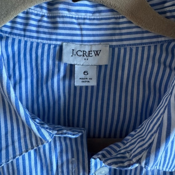 New J.Crew Blue Striped Button Front Belted Shirt Dress Classic Cotton Size 6 - Picture 2 of 3